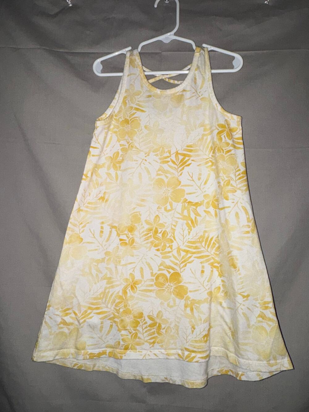 Old Navy Girls Floral Sundress Cream Yellow Sleeveless Crisscross Back, Size S